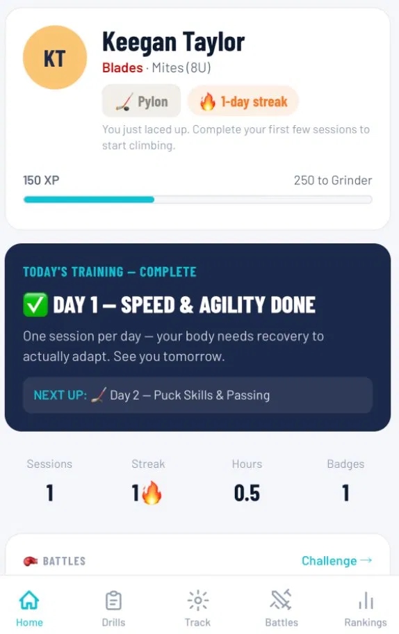 Dryland Elite home screen